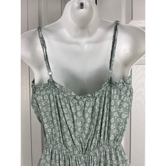 As U Wish Green White Boho Sleeveless Ruffle Wide Leg Jumpsuit Medium Summer - Picture 9 of 9